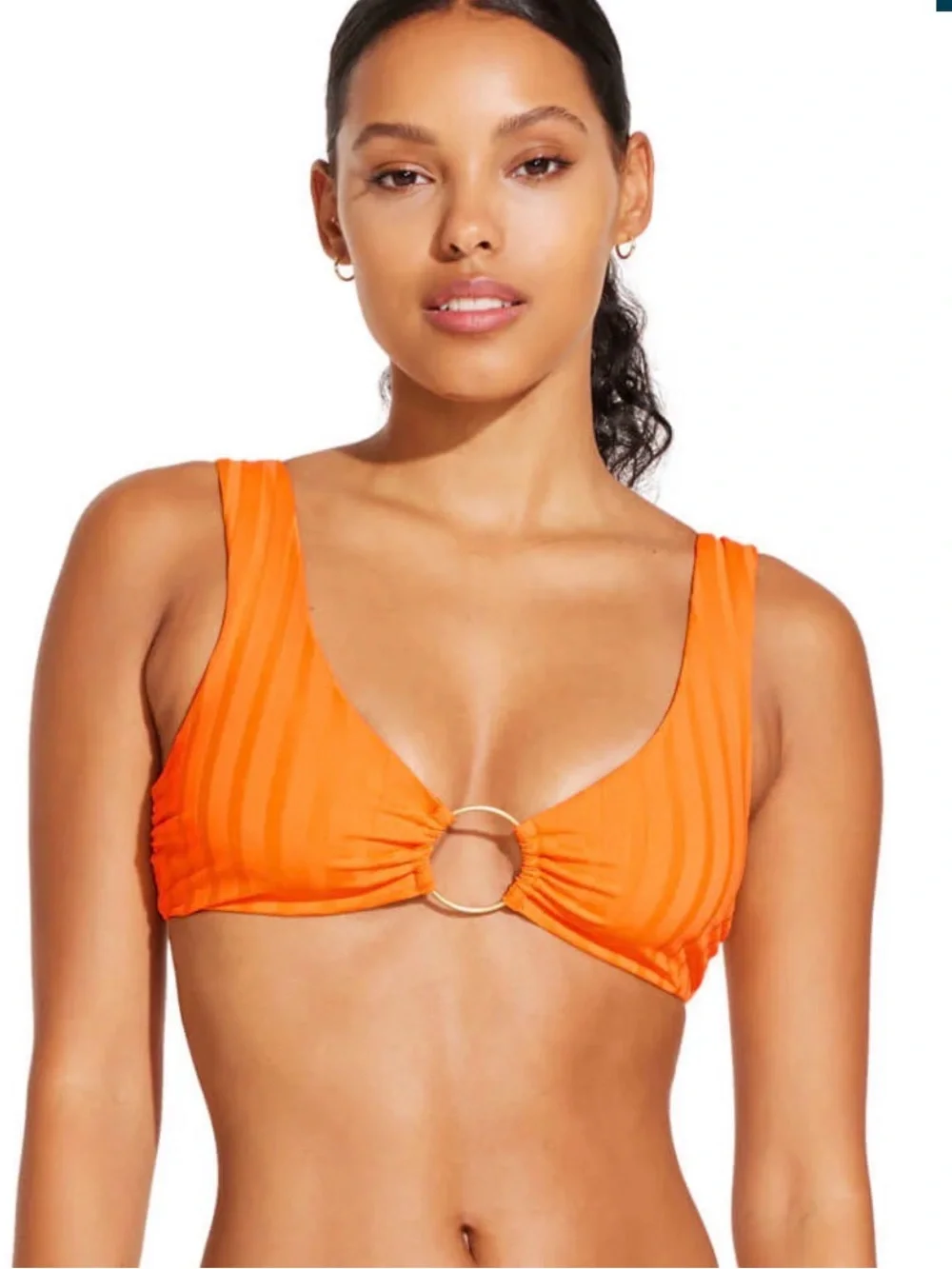 Vitamin A Skylar Ring Bikini Top Super Rib Tangerine XL NWT